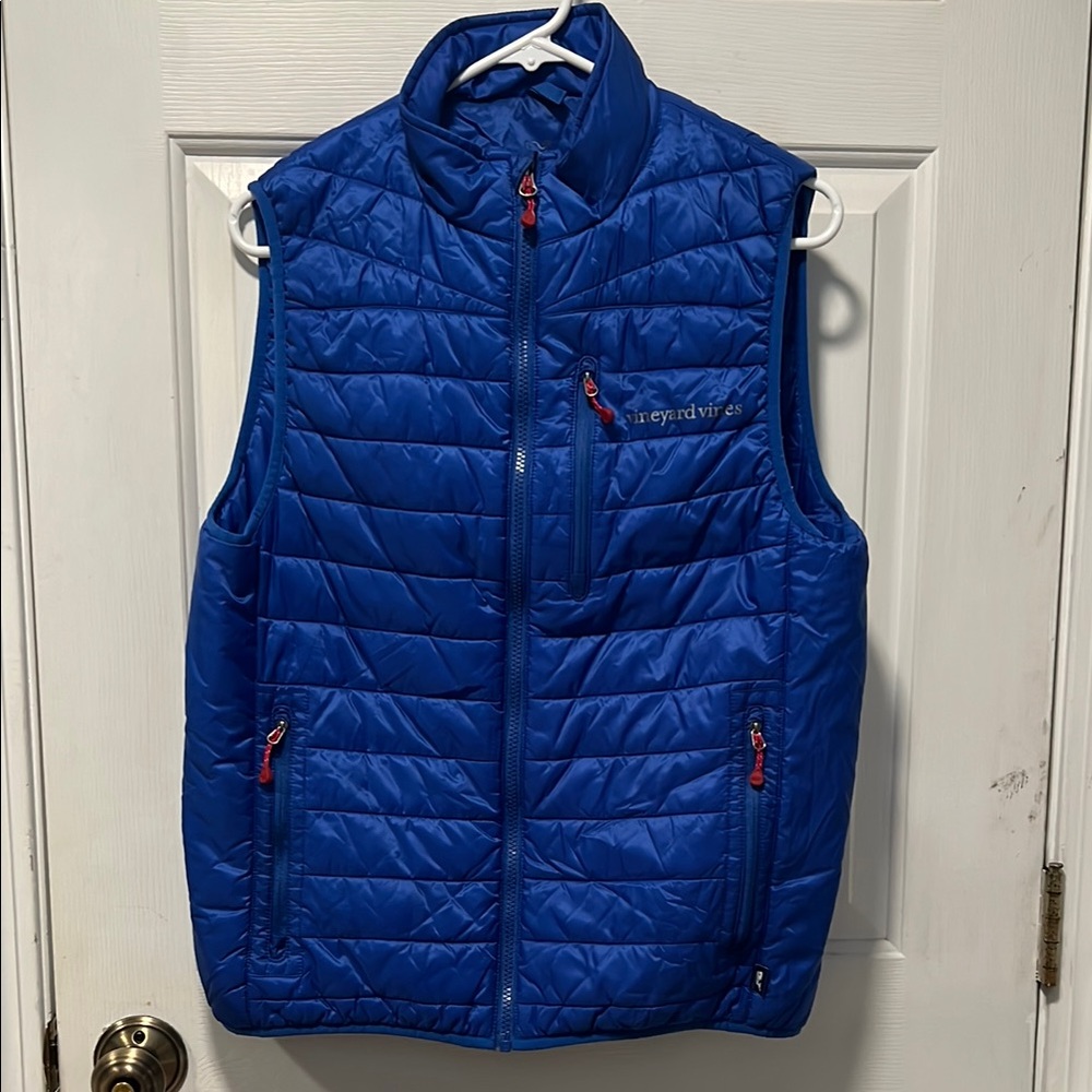 Vineyard Vines Blue Puffer Vest with Red Accents